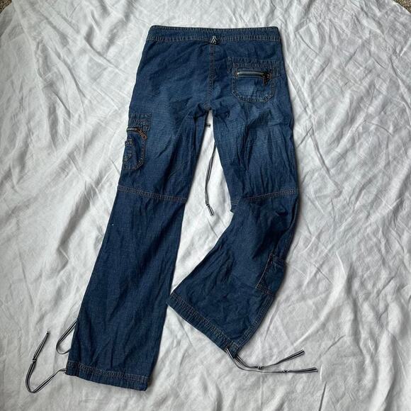 Vintage Y2K LEI Blue Flare Tie Skinny Low Rise Denim Jeans - Picture 5 of 8